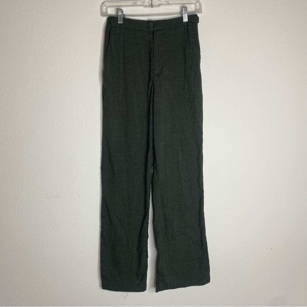 Brandy Melville Dark Green John Galt Plaid High Rise Straight Leg Pants - Picture 2 of 7